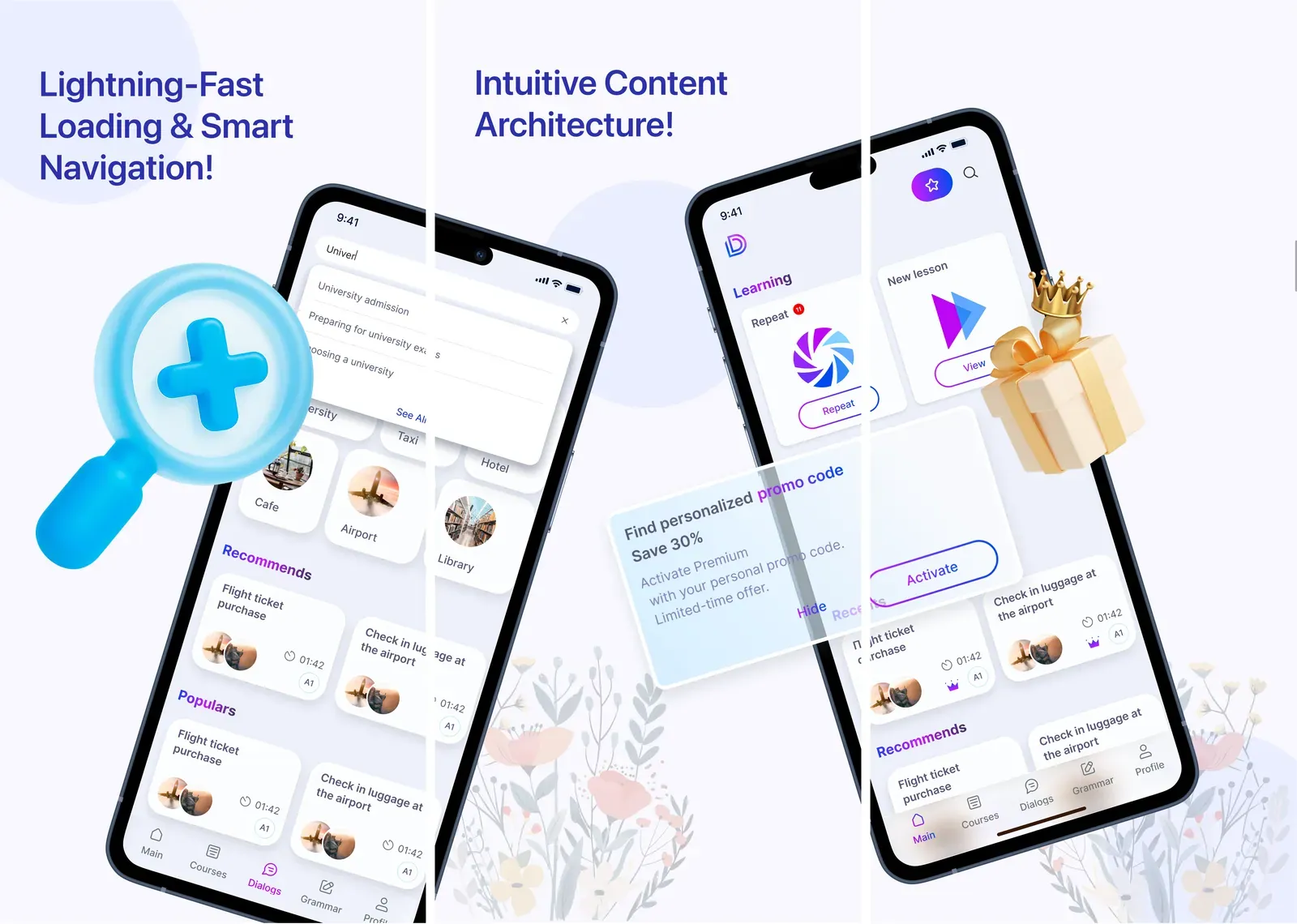 Dialang, Home, courses and search