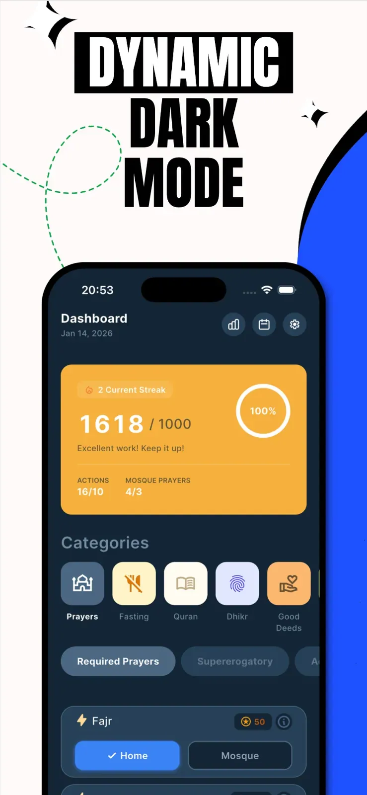 Ibada, Dashboard in dark mode