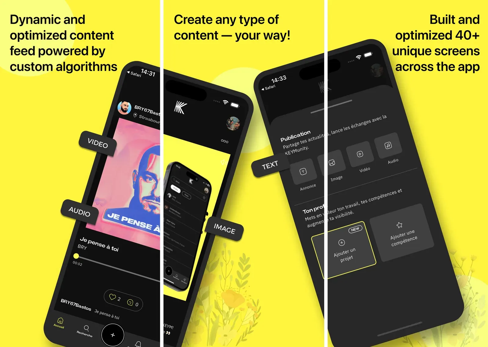 Keym, Audio, video, image and text posts