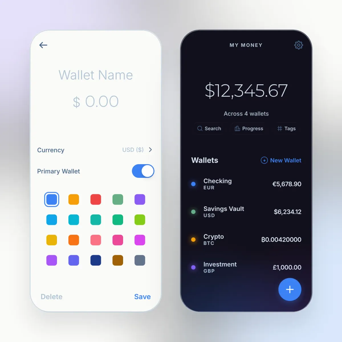 Wumbi, Creating a wallet and the home screen in dark mode