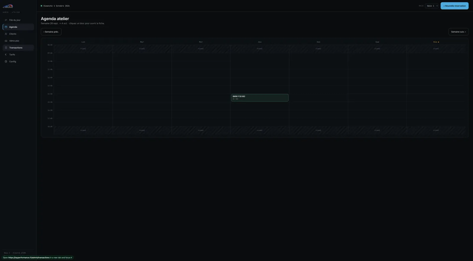Tay Performance, Workshop calendar in the admin panel