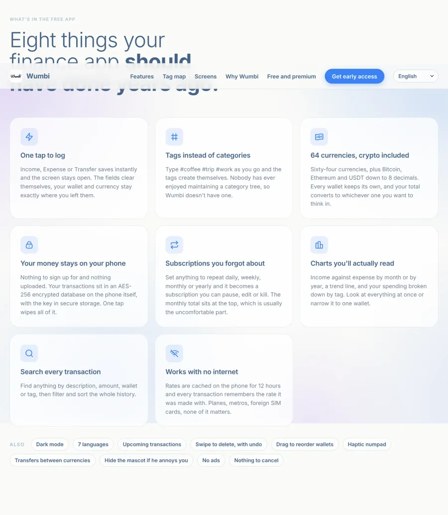 What the free app does, as shown on the landing page