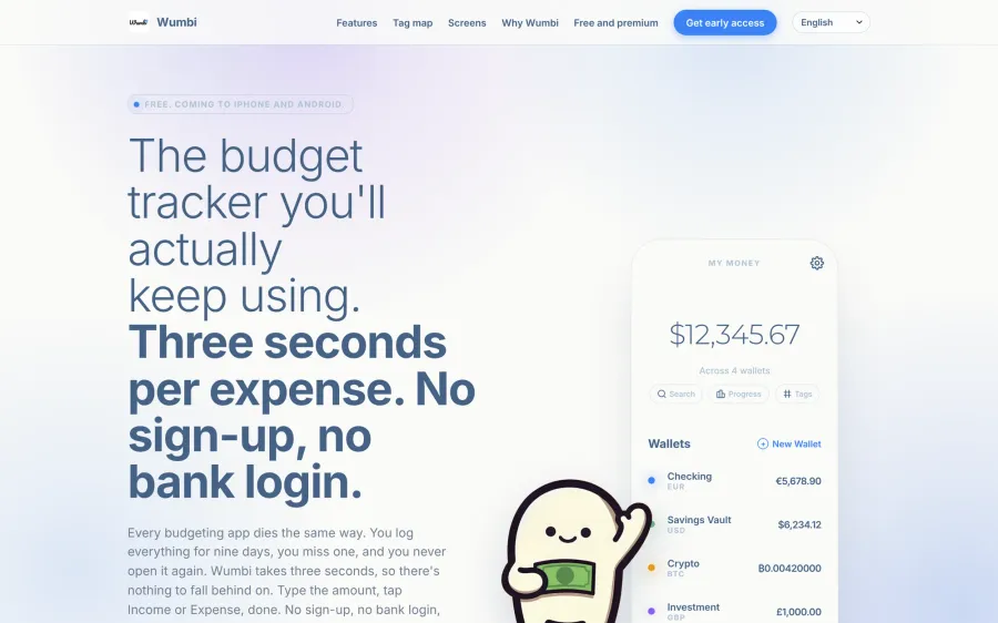 The landing page at wumbi.app